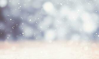 Ai generative. Christmas background with snow against a bokeh lights design photo