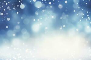 Ai generative. Christmas background with snow against a bokeh lights design photo