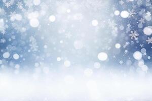 Ai generative. Christmas background with snow against a bokeh lights design photo