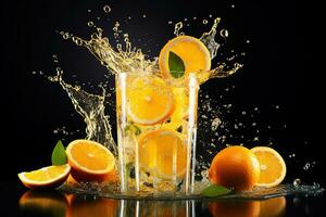 Ai generative.  Citrus lemonade with splashes photo