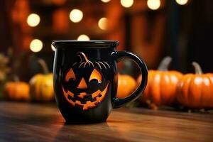 Ai generative. Halloween mug and decorations photo