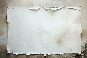 Ai generative.  White empty crumpled poster on a grunge wall photo