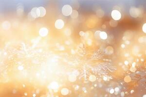 Ai generative.  Snowflakes and bright golden lights bokeh photo