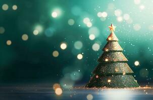 Ai generative.  Christmas tree background with gold blurred light photo