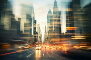 Ai generative.  Defocused blur across urban buildings in big  city photo