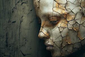 Ai generative.  Abstract portrait of a girl. Cracked clay texture photo