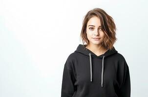 Ai generative.  Young adults girl wearing black hoodie photo