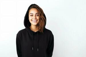 Ai generative.  Young adults girl wearing black hoodie photo