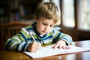 A little boy plays with multi-colored cubes at home photo