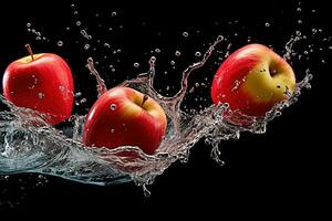 Water splashing on Fresh Apple fruit.  Ai generative. photo