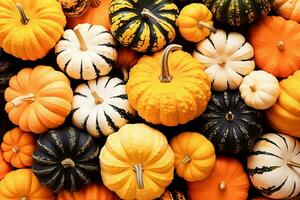 Autumn pumpkin arrangement.  Ai generative. photo