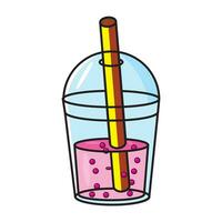 Cold soft drink in a glass. Cocktail with a slice of lemon and a straw. vector