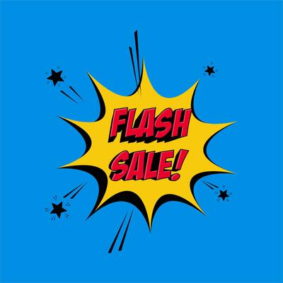 FLASH SALE text promotion offer advertising illustration vector promo discount special price tag sticker retro comic style editable