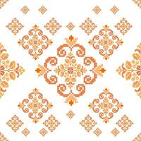 Floral Cross Stitch Embroidery on white background.geometric ethnic oriental seamless pattern traditional.Aztec style abstract vector illustration.design for texture,fabric,clothing,wrapping,sarong.