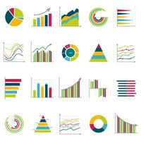 Set of business graph icon, Color object statistics finance presentation, Flat success report symbol vector. 640x640 pixels vector