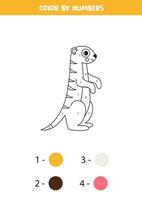 Color cartoon meerkat by numbers. Worksheet for kids. vector