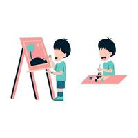 Set Of Little Boy Painting vector