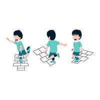 Set Of Little Boy Playing Hopscotch vector