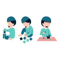 Set Of Muslim Boy Playing Blocks vector