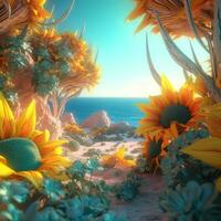 Summer Themed Lush Fractal Design Background generative AI photo