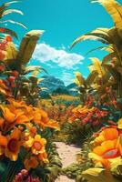Summer Themed Lush Fractal Design Background generative AI photo