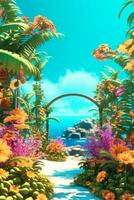 Summer Themed Lush Fractal Design Background generative AI photo