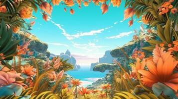 Summer Themed Lush Fractal Design Background generative AI photo