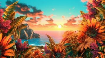 Summer Themed Lush Fractal Design Background generative AI photo