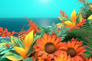 Summer Themed Lush Fractal Design Background generative AI photo