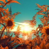 Summer Themed Lush Fractal Design Background generative AI photo
