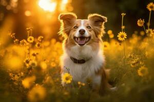 portrait of a happy outdoor summer dog generative AI photo