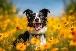 portrait of a happy outdoor summer dog generative AI photo