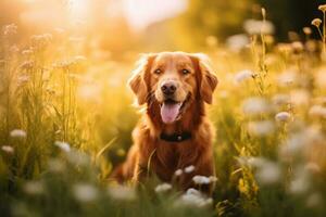 portrait of a happy outdoor summer dog generative AI photo