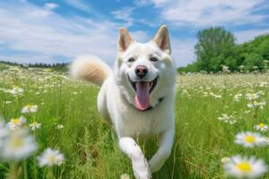 portrait of a happy outdoor summer dog generative AI photo