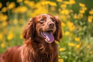 retrato de un contento al aire libre verano perro generativo ai foto