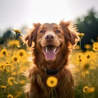 portrait of a happy outdoor summer dog generative AI photo