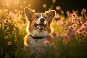 portrait of a happy outdoor summer dog generative AI photo