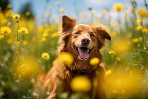 portrait of a happy outdoor summer dog generative AI photo