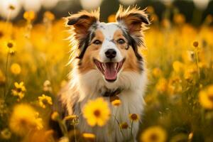 portrait of a happy outdoor summer dog generative AI photo