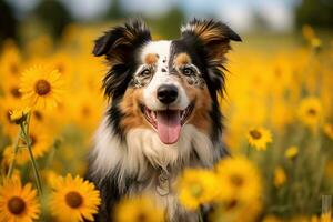 retrato de un contento al aire libre verano perro generativo ai foto