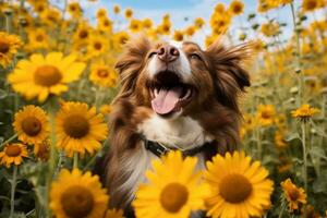 portrait of a happy outdoor summer dog generative AI photo