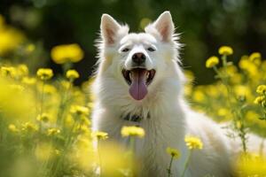 portrait of a happy outdoor summer dog generative AI photo