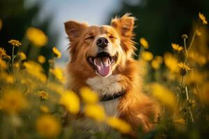 retrato de un contento al aire libre verano perro generativo ai foto