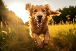 portrait of a happy outdoor summer dog generative AI photo