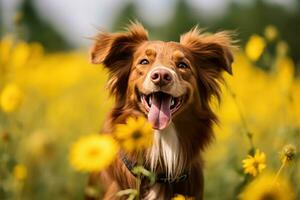 portrait of a happy outdoor summer dog generative AI photo