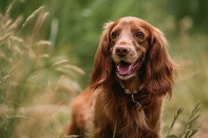 portrait of a happy outdoor summer dog generative AI photo