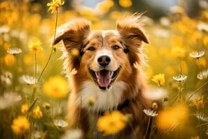 portrait of a happy outdoor summer dog generative AI photo