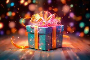 Vibrant Delight - Colorful Gift Box with Ribbon and Bow - Generative AI photo