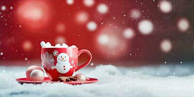 Savor the Season - Red Cup with marshmallow and Delicious Sweets - Generative AI photo