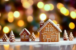 Festive Gingerbread Houses - Christmas Bokeh Decoration - Generative AI photo